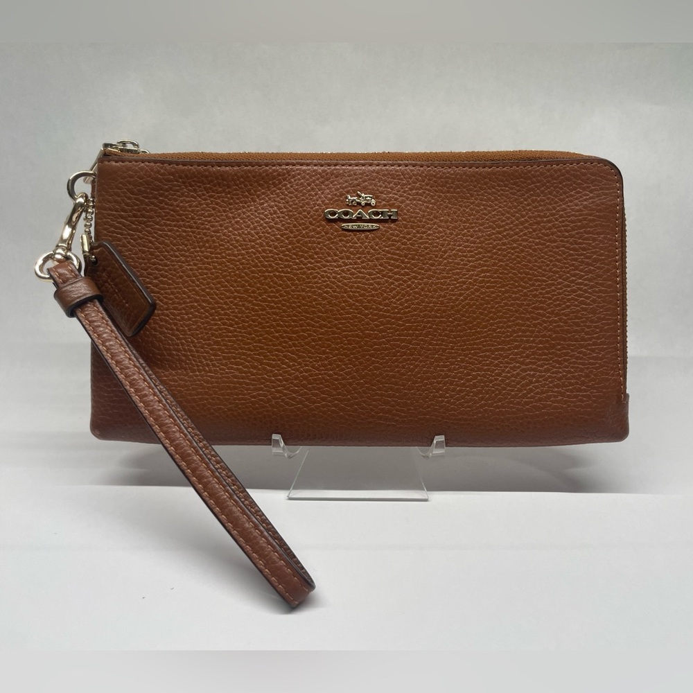 Coach Double Zip Wallet Wristlet – Chestnut Brown Pebbled Leather w/ Tags